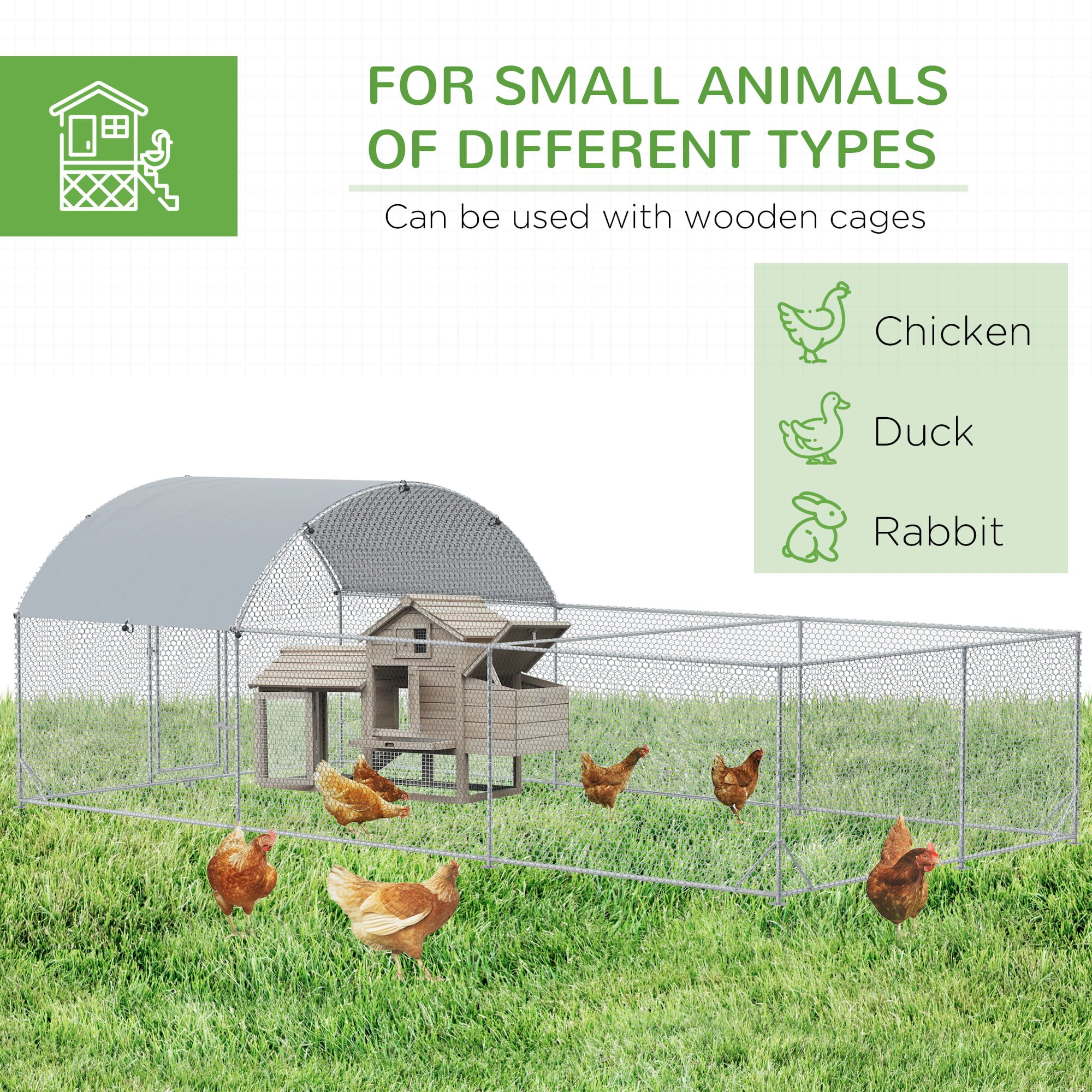 PawHut 18.7 ft Large Metal Chicken Coop for 18 Chickens， Walk-In Chicken Coop Run， Big Chicken House， Ducks Rabbit Enclosure for Backyard with Water-resistant and Anti-UV Cover