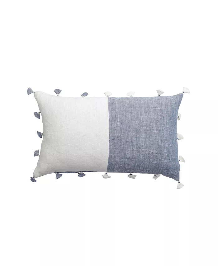 Anaya Home Chambray Blue Tassels Linen Down Lumbar Pillow
