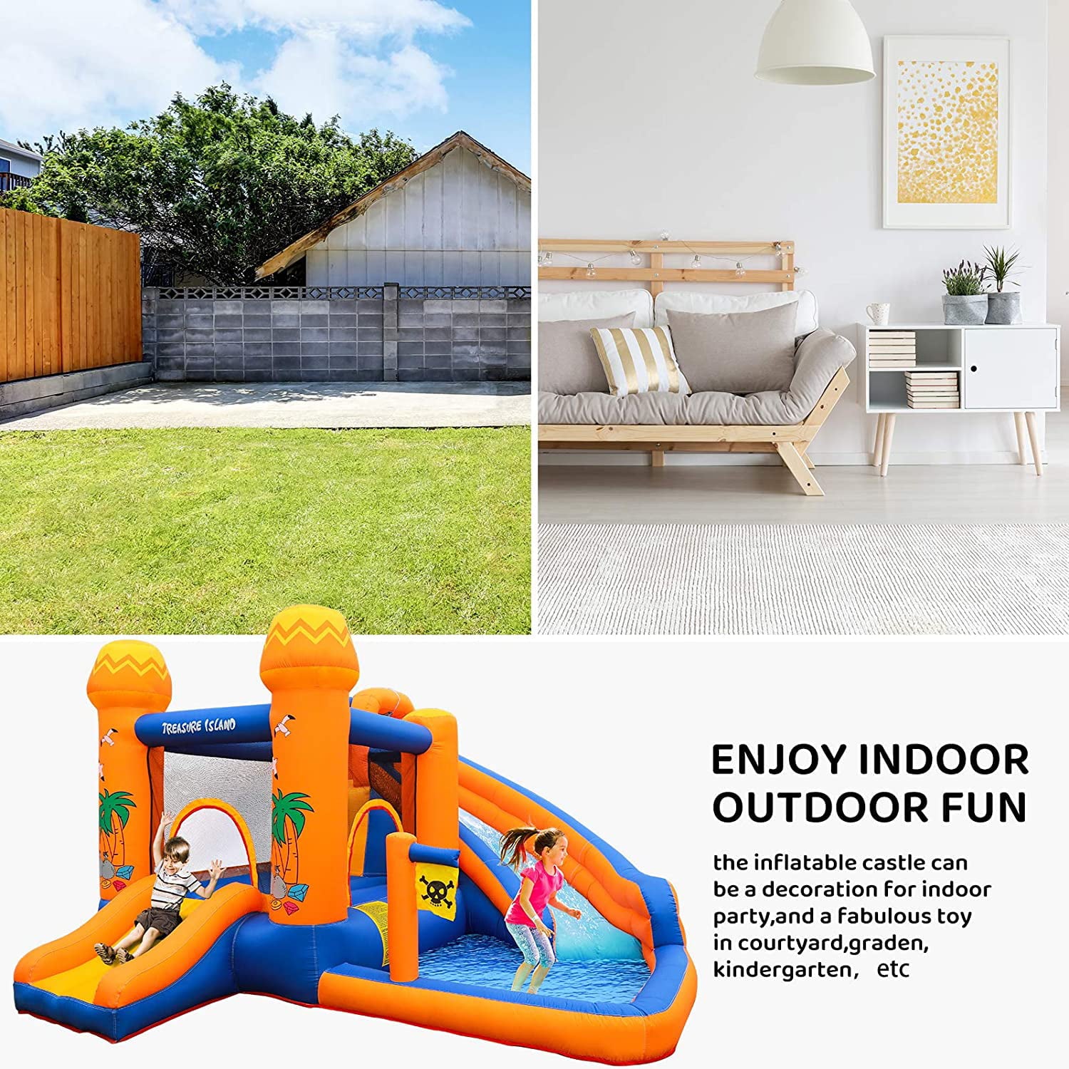 Pirecart Kids Inflatable Bounce House Water Slide Jumping Castle with Blower