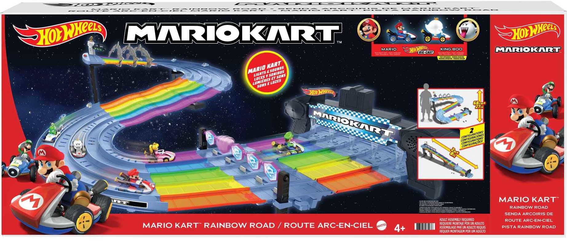 Hot Wheels Mario Kart Rainbow Road Raceway Set with 2 1:64 Scale Vehicles