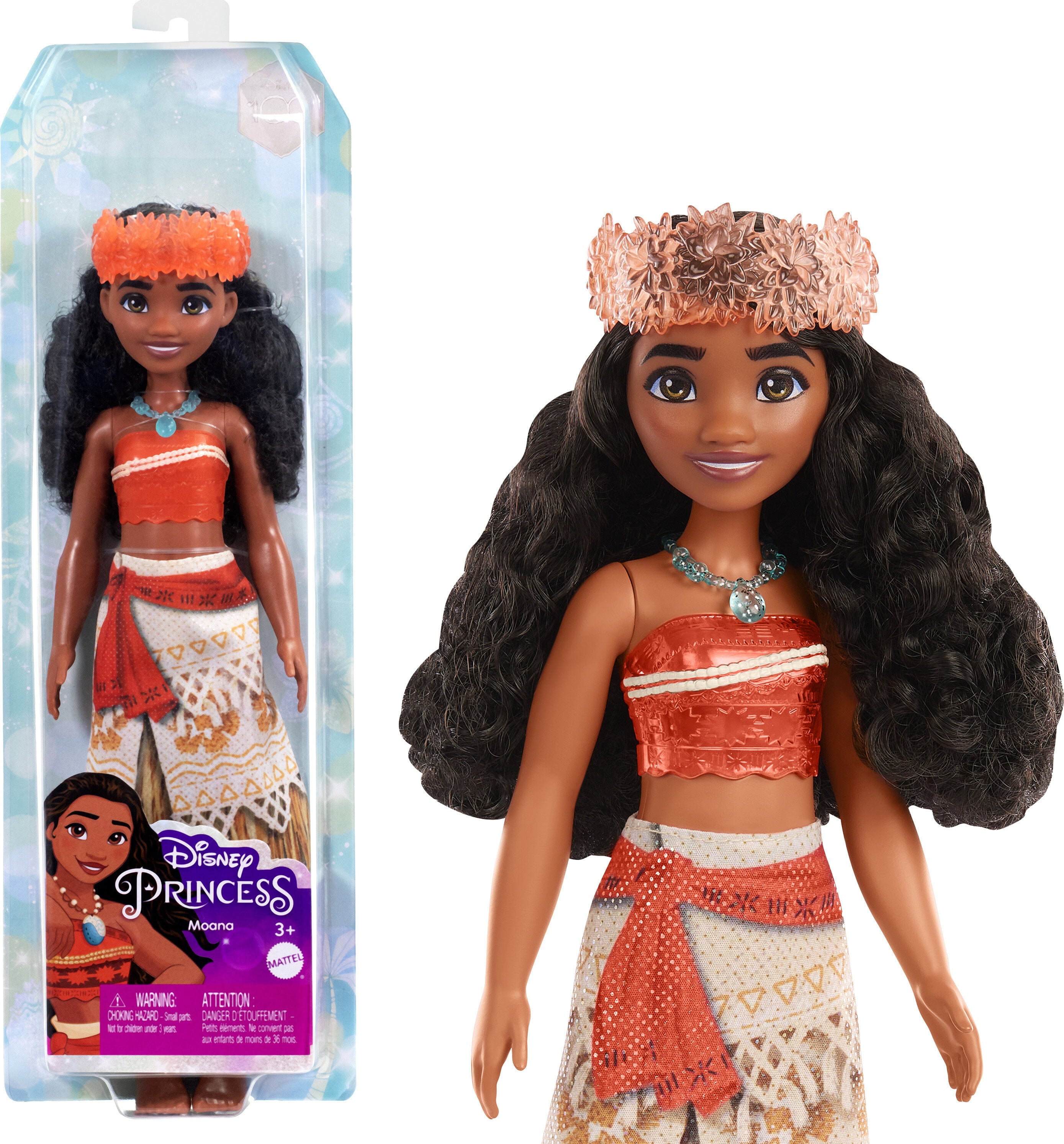 Disney Princess Moana Fashion Doll with Brown Hair, Brown Eyes & Hair Accessory, Sparkling Look