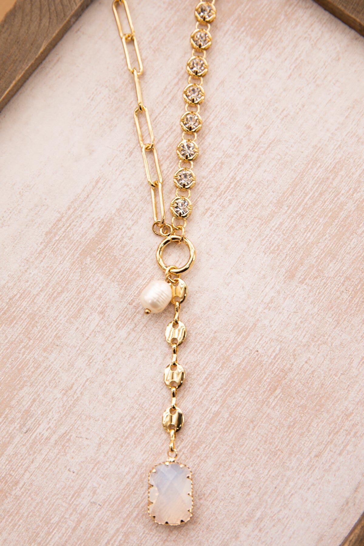 Gold Beaded Crystal Pendant Necklace