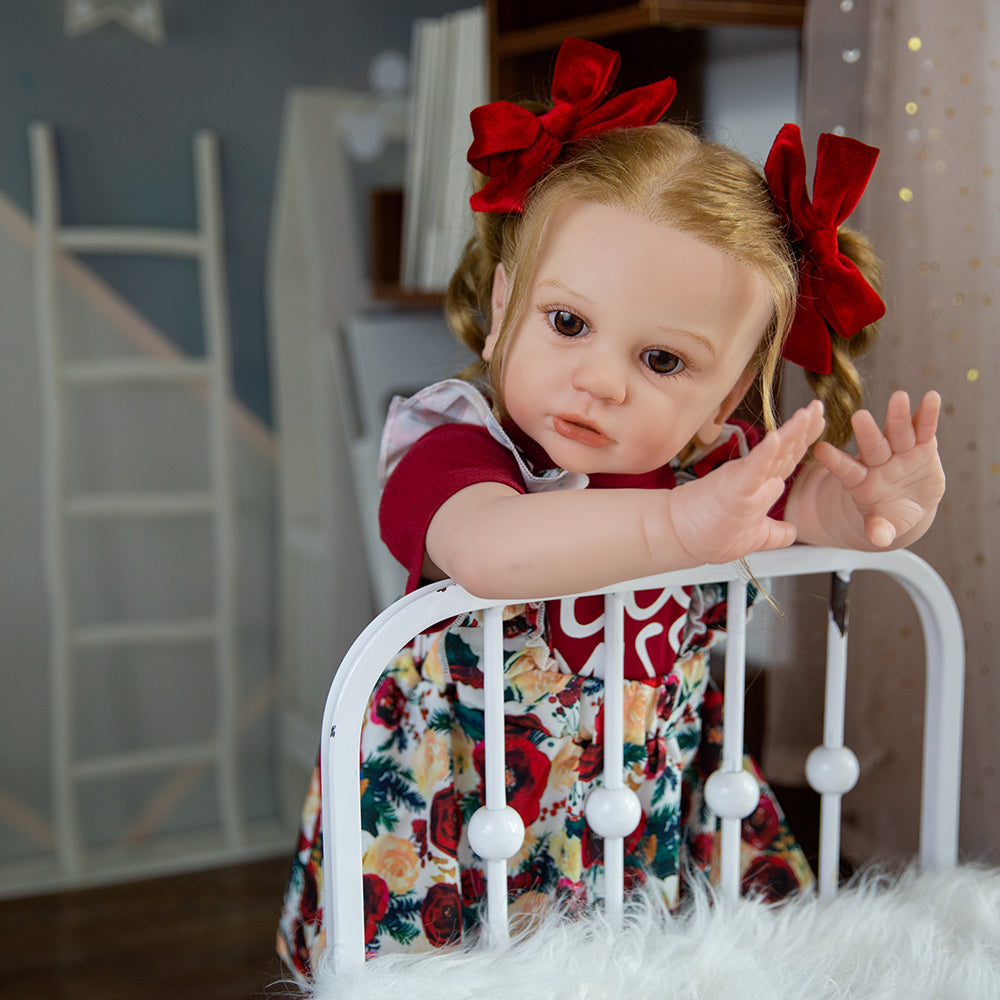 Reborn Baby Dolls 24'' Soft Body Handmade Baby Doll Big Brown Eyes Children Birthday Christmas Gift for 3+ Years