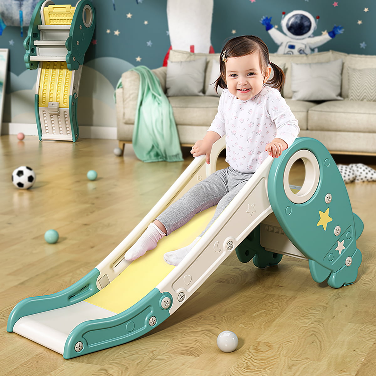 KUIKUI Toddler Slide Climber Set for Indoor Outdoor 3 Steps Freestanding Slide， Suitable Age1-5 Years Old Children Easy Set Up Baby Playset