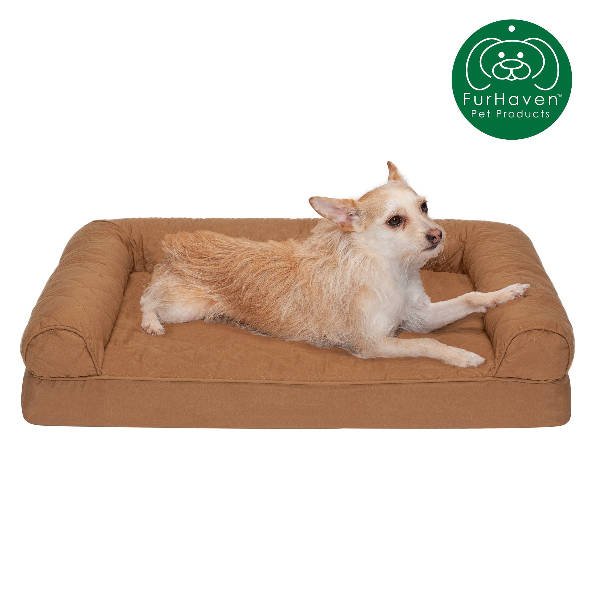 FurHaven | Orthopedic Quilted Sofa Pet Bed for Dogs and Cats， Toasted Brown， Medium