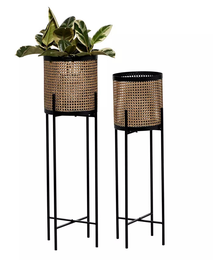 Rosemary Lane Gold-Tone Metal Indoor Outdoor Planter with Removable Stand Set of 2