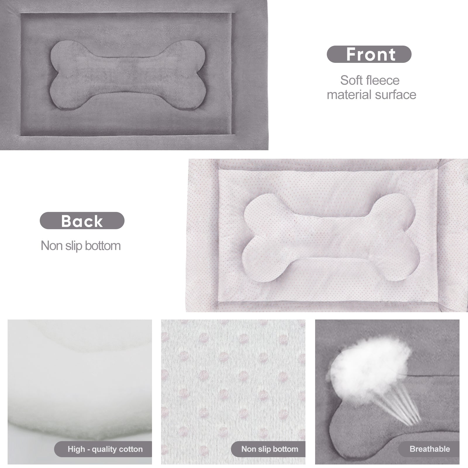 PROCIPE Large Dog Bed Large Crate Mat 42 in Anti-Slip Washable Soft Mattress Kennel Pads Clay Grey