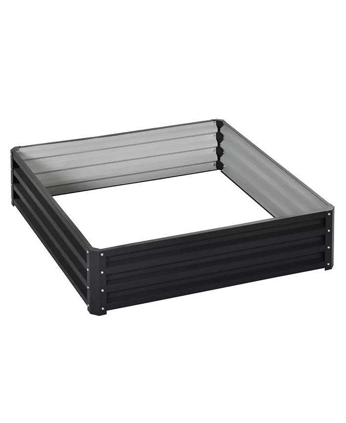 Outsunny 4' x 4' Raised Steel Garden Planter Bed for Vegetables， Herbs， Grey