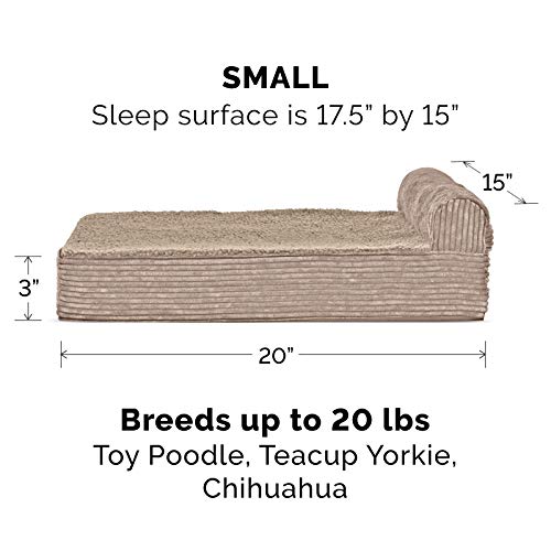 FurHaven Pet Dog Bed | Deluxe Orthopedic Faux Fleece and Corduroy Chaise Couch Pet Bed for Dogs and Cats， Sandstone， Small