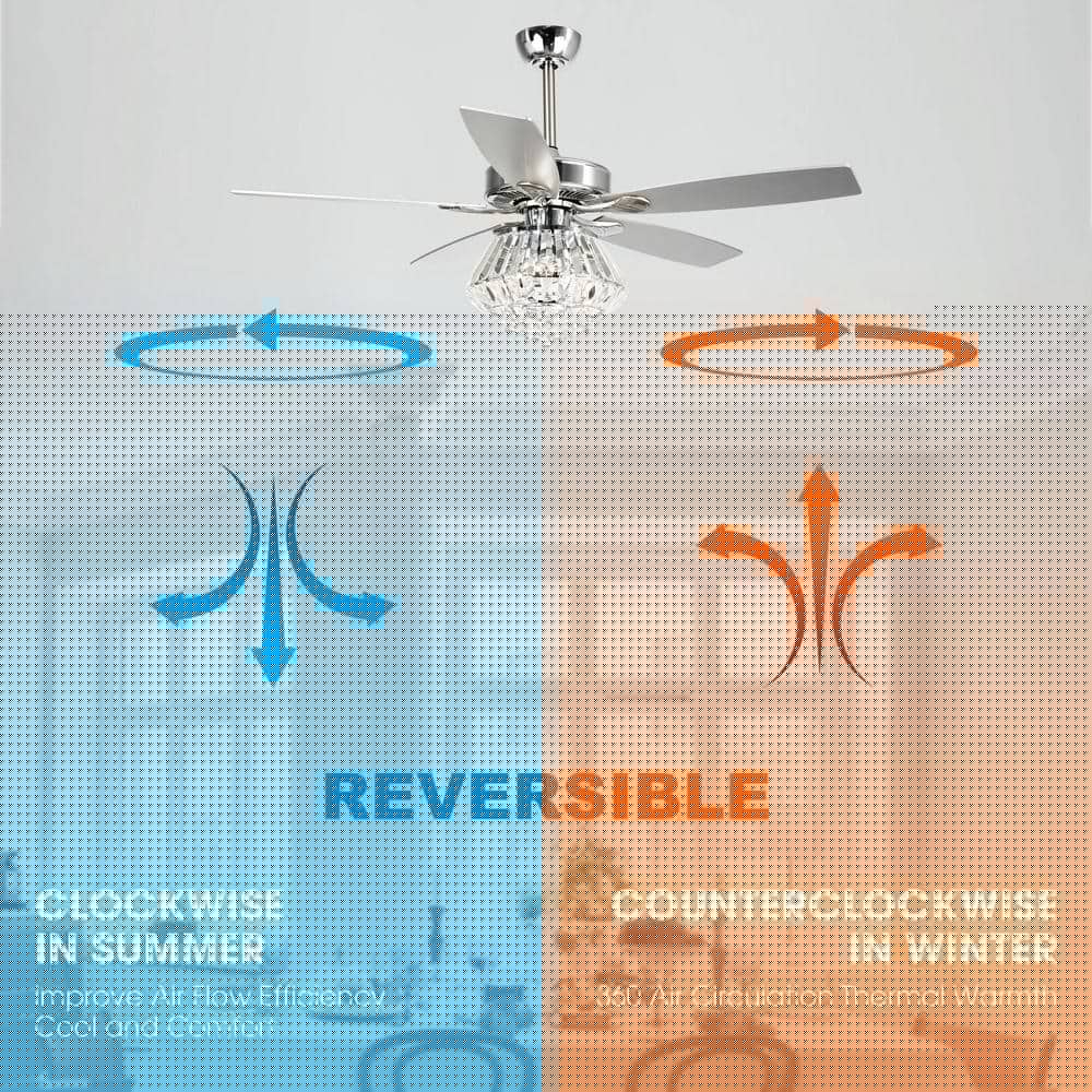 Parrot Uncle Zuniga 52 in Indoor Chrome Downrod Mount Crystal Chandelier Ceiling Fan with Light Kit and Remote Control