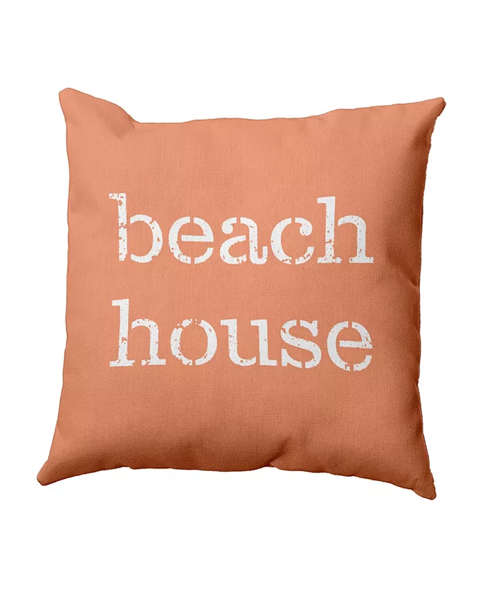 E by Design Beach House  16 Inch Coral Decorative Word Print Throw Pillow
