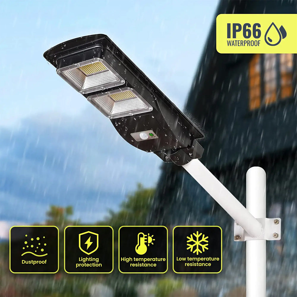 Solar Street Light， 10000Lumens LED Solar Power Street Light with PIR Motion Sensor Dusk to Dawn Outdoor Solar Lighting for Street， Park， Garden，Courtyard， Walkway， IP66 Waterproof Lamp+Pole