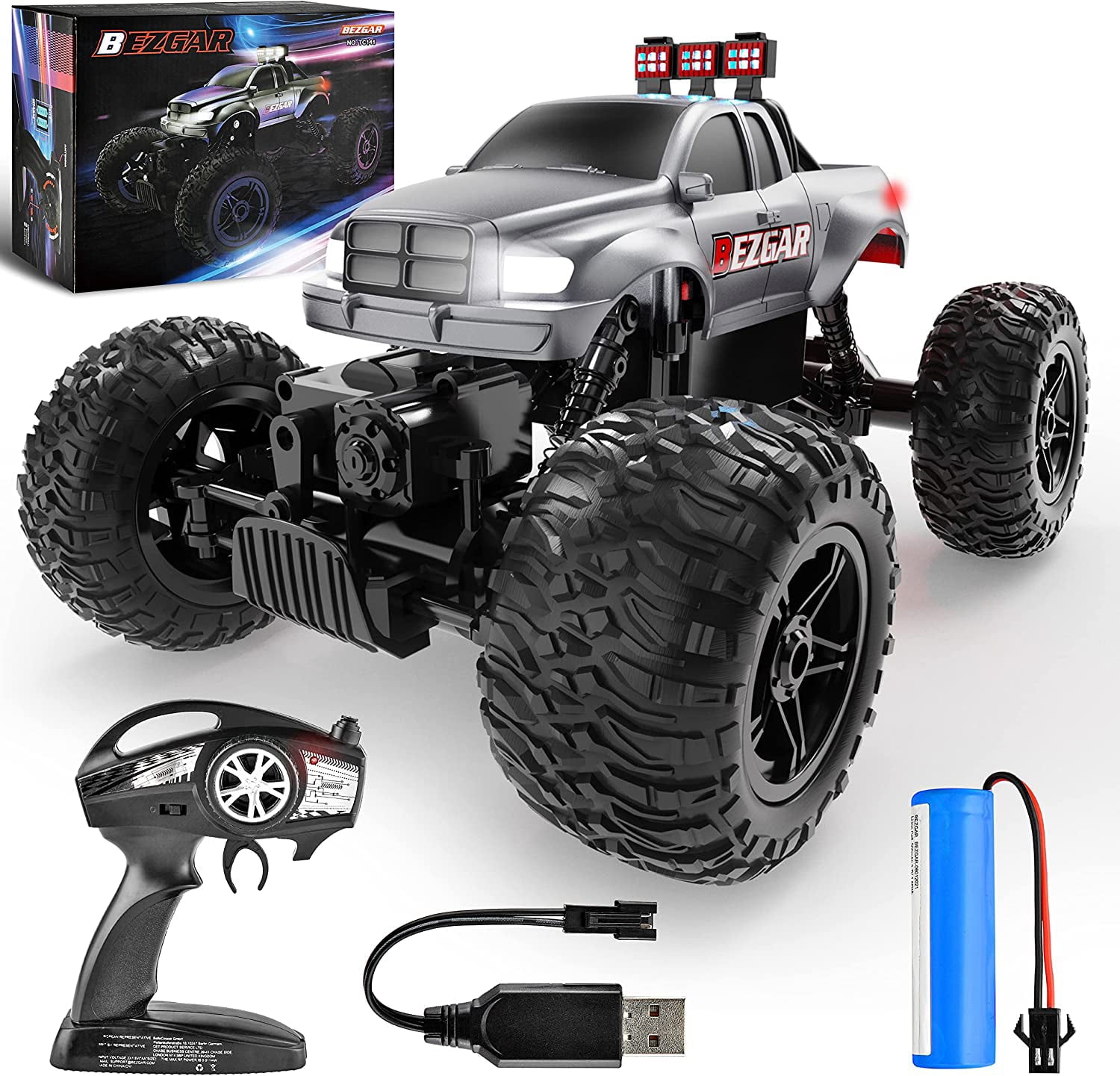 Bezgar 1:14 RC Cars Remote Control Monster Truck， Radio Controlled Truck off-Road Rock Crawler Remote Control Car for Boys Kids Adults