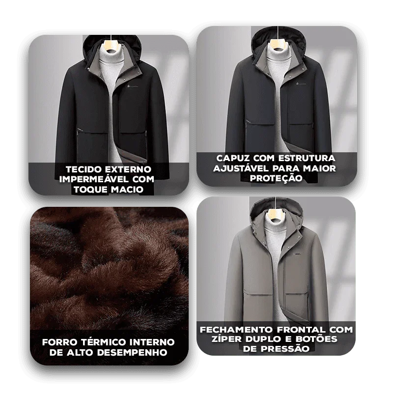 Casaco Alaska Prime™ com Forro Térmico e Design Impermeável / Estilo e Proteção em Dias de Frio Intenso!