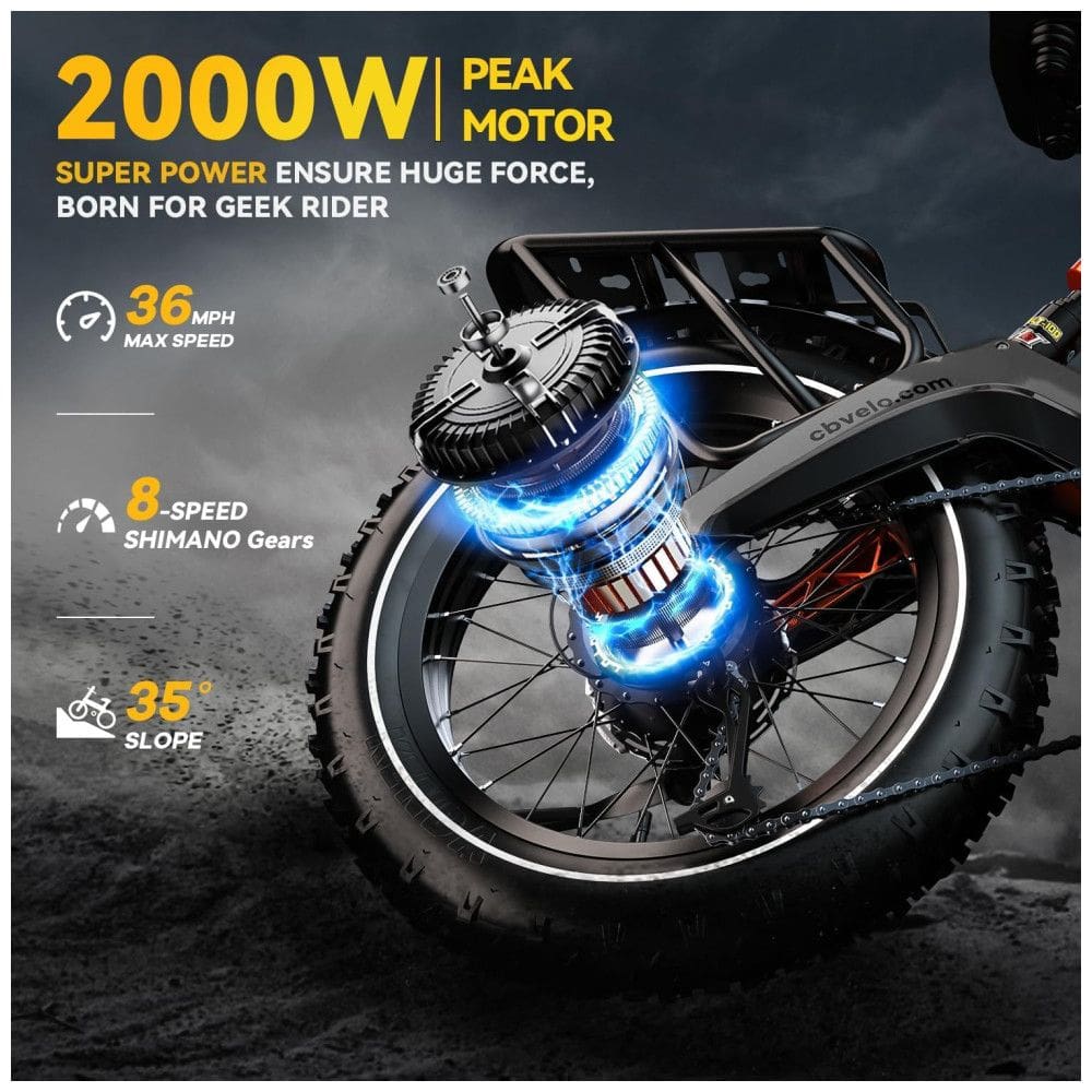 Bicicleta Elétrica Dobrável Cybervelo EK6 Max 2.0, 1000W de Potência, Bateria Removível de 48V 25Ah, Pneu Gordo 20` x 4.0