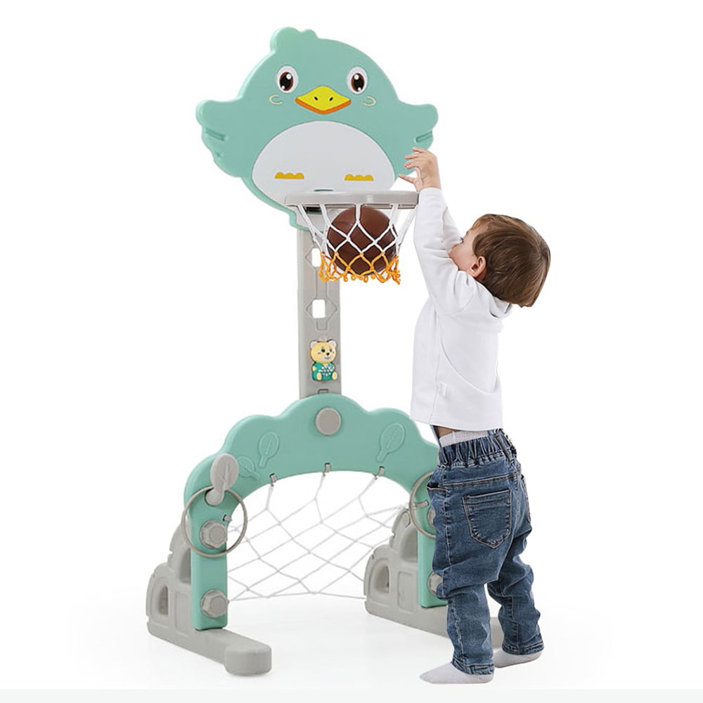 Transer Height Adjustable Basketball Set Portable Basketball System Kids 3-in-1 Basketball Hoop Stand w/Basketball，Ring Toss，Soccer Best Gift For Baby Kids Boys Girls For Outdoor Play Sport