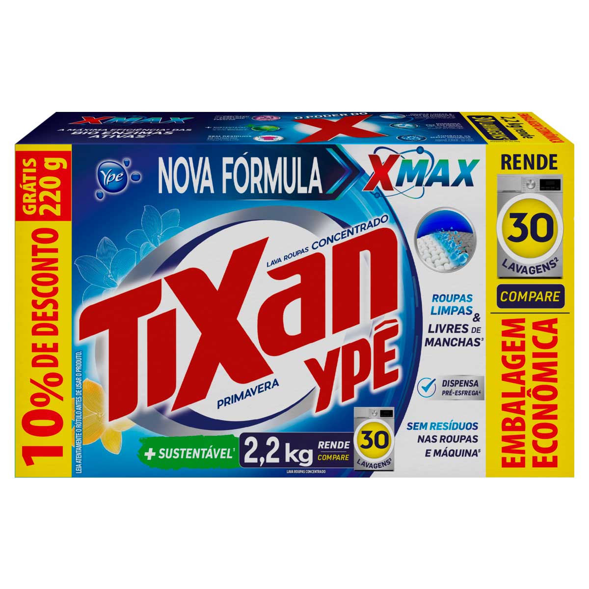 Lava-Roupas Po Concentrado Primavera Tixan Ype 2,2kg Gratis 10% de Desconto Embalagem Economica