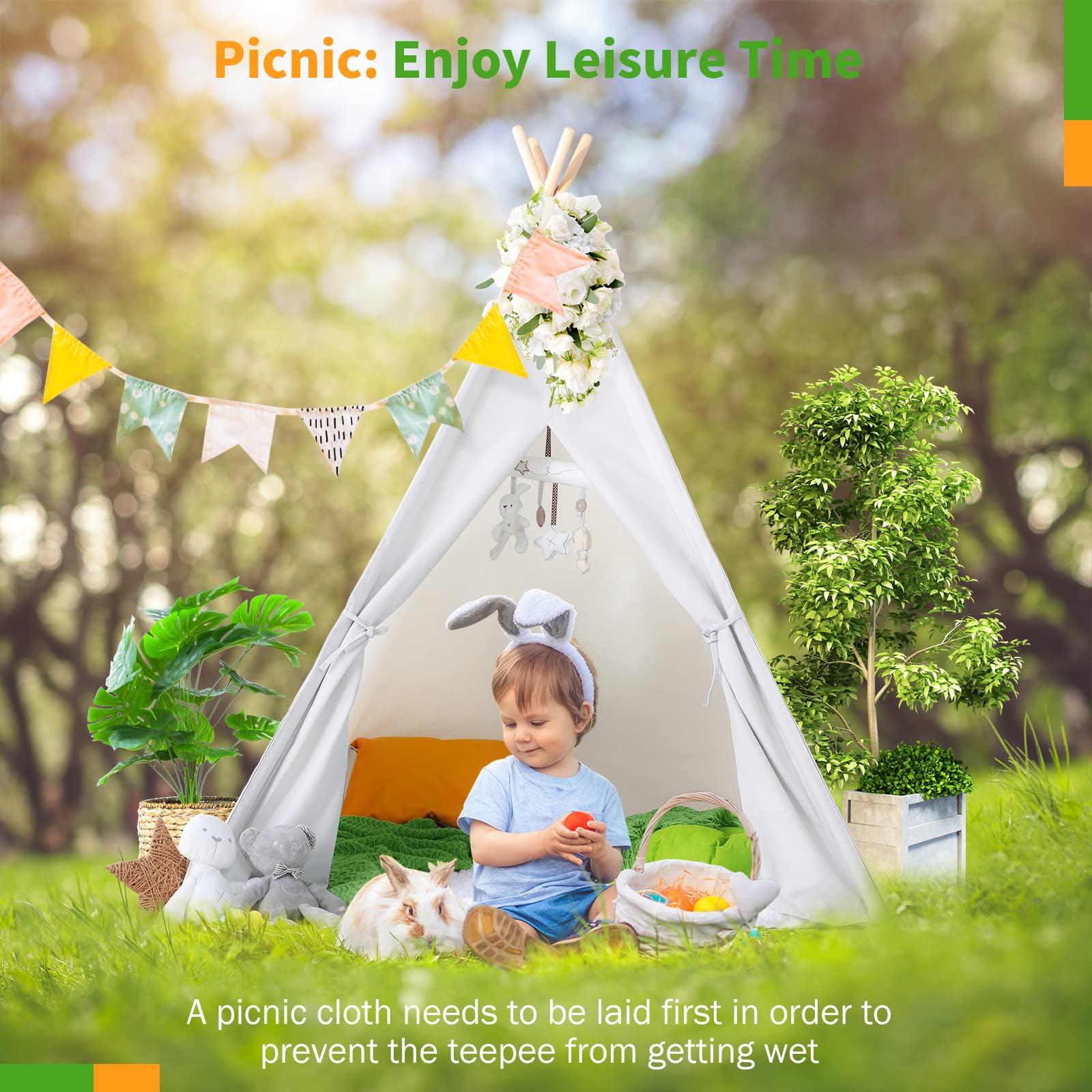 Kids Teepee, Pet Play Tent Teepee Tent for Dogs Cats, Foldable Girls Playhouse Toy Tent, Gift for Baby Toddler to Play Game Indoor Outdoor,39.4"×39.4"×53.2",without Mat & Decoration