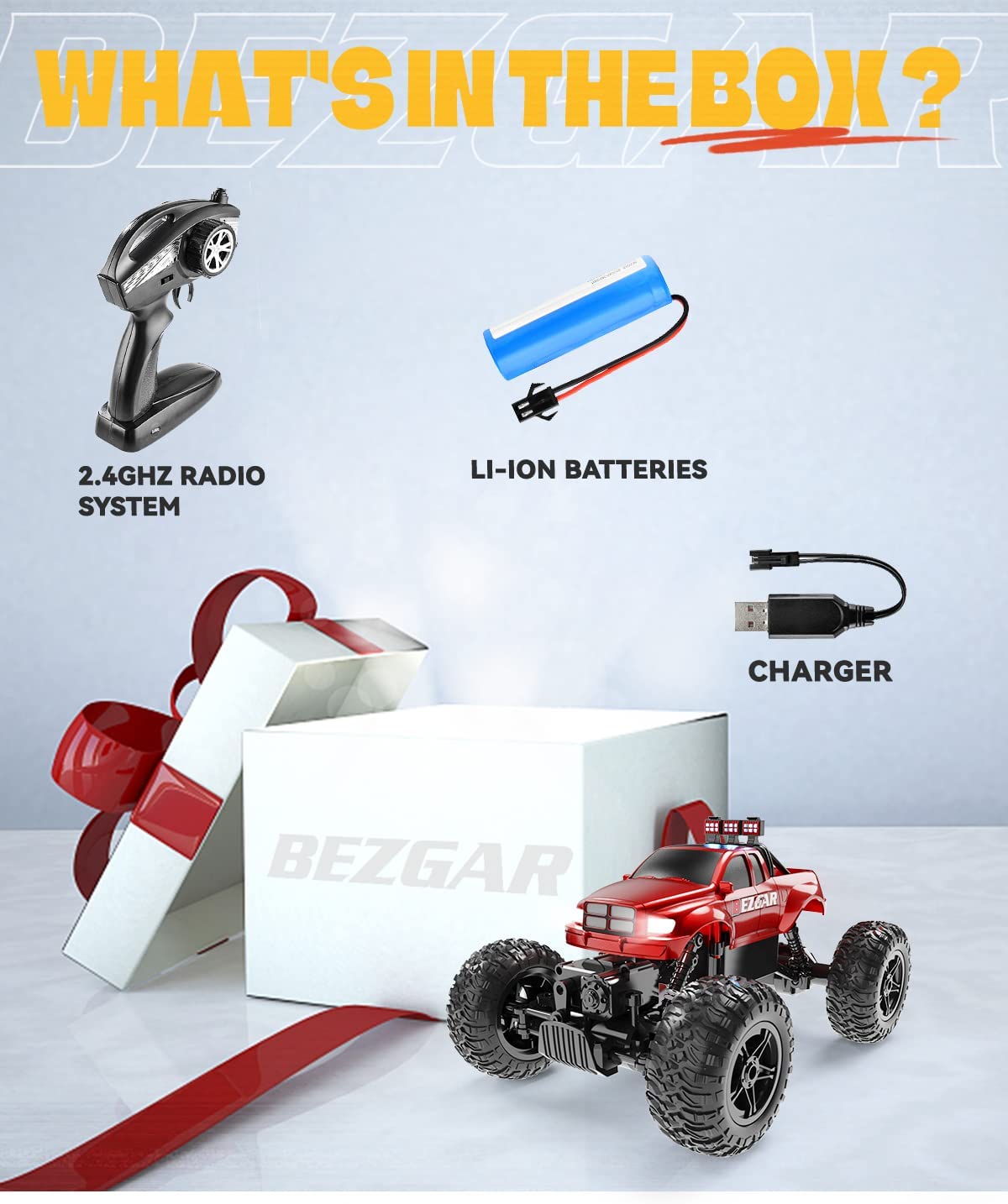 Bezgar 1:14 RC Cars Remote Control Monster Truck， Radio Controlled Truck off-Road Rock Crawler Remote Control Car for Boys Kids Adults