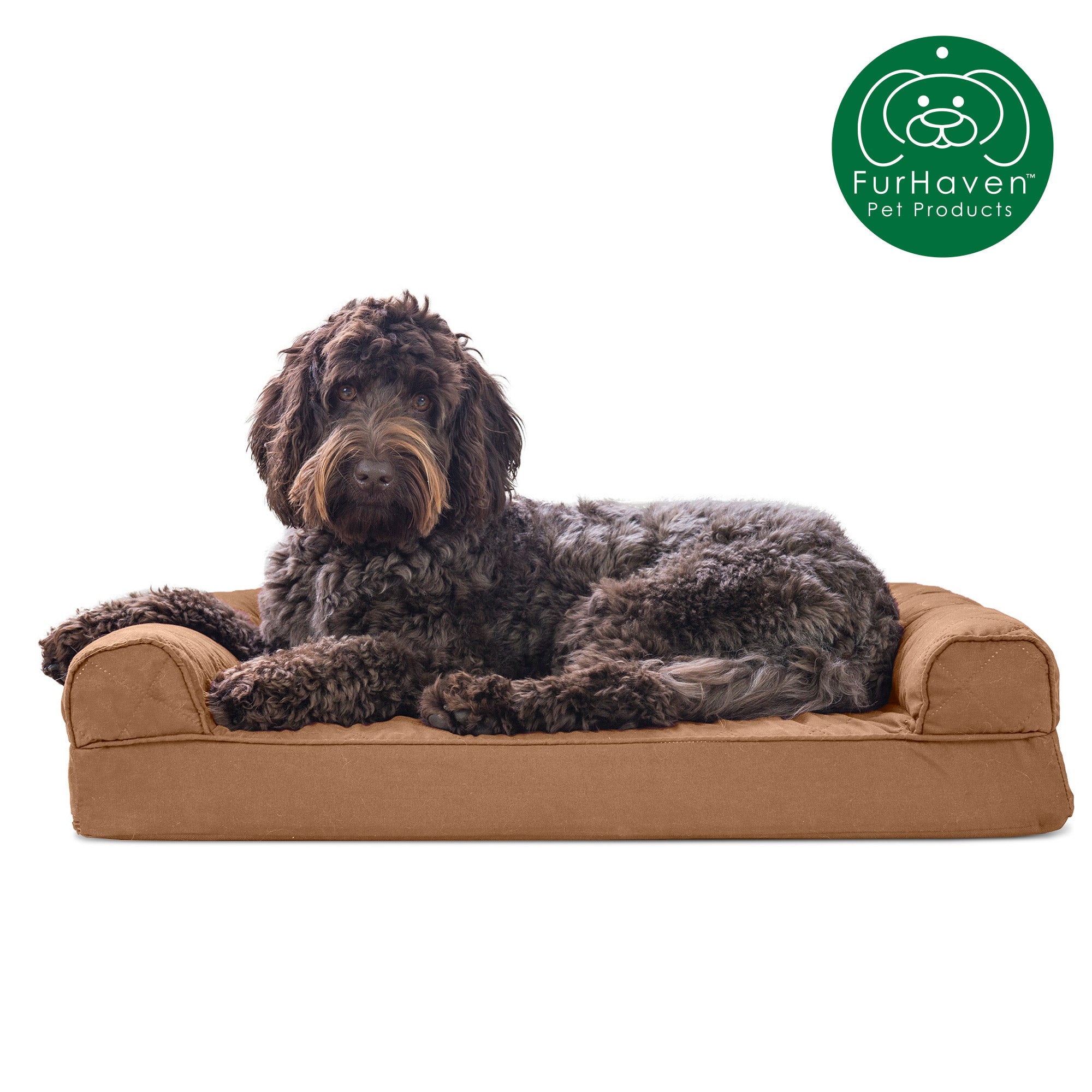 FurHaven Pet Products | Memory Foam Quilted Sofa Pet Bed for Dogs and Cats - Toasted Brown， Medium