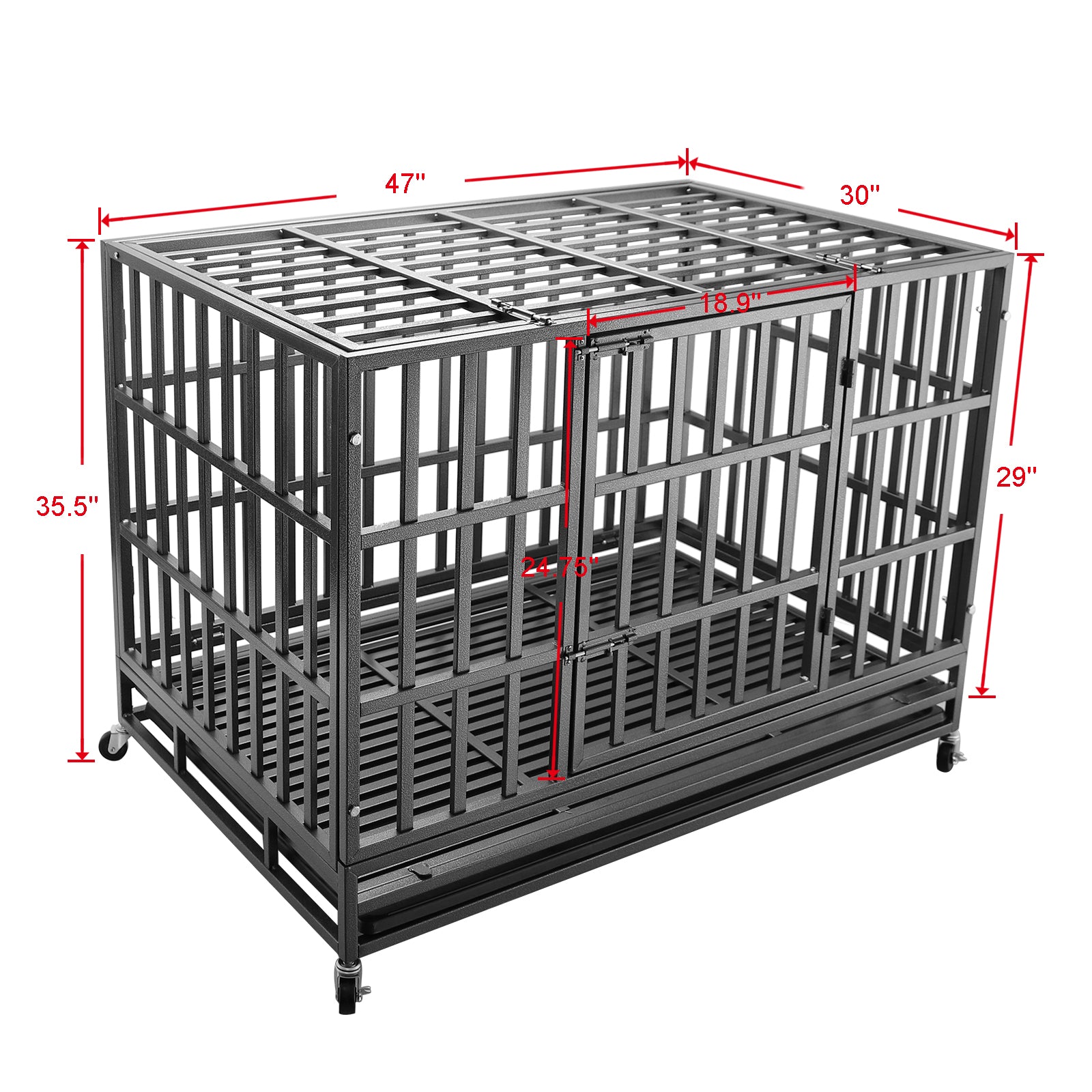 confote 47Inch Heavy Duty Dog Kennel Strong Metal Dog Cage Pet Crate for Medium and Large Dogs with Four Lockable wheels， Removeable Tray