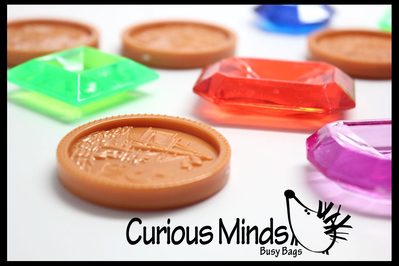 Sand Sifter with Large Gem and Coin Treasure Hunt Sand Toy - Dig sift and find buried coins jewels and gems