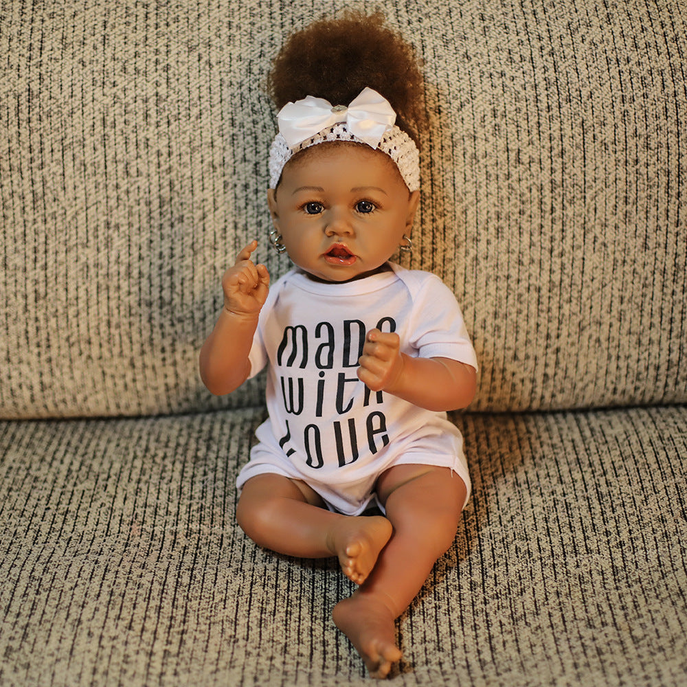 21.65" 55cm Black skin Reborn Realistic Baby Dolls Full Body Silicone Realistic Alive Simulation Doll Gift