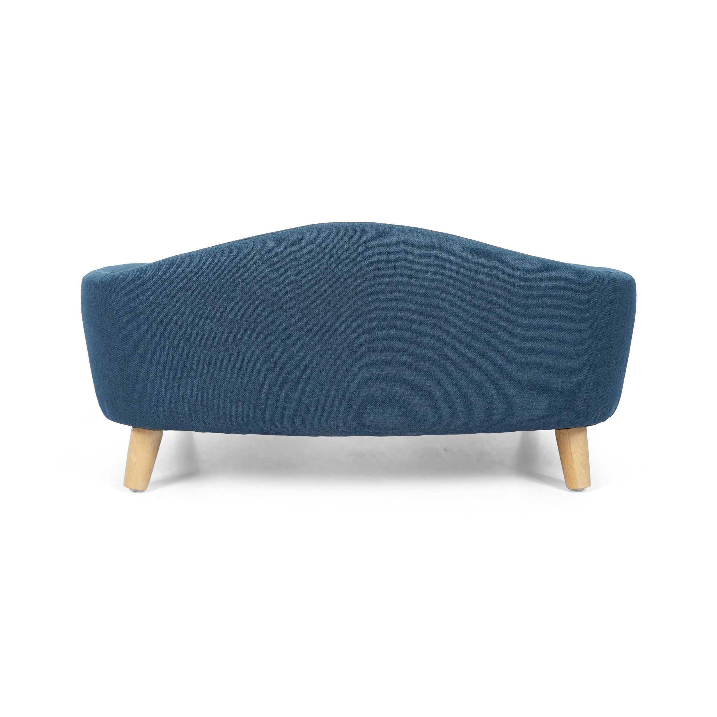 GDF Studio Samuel Mid Century Small Plush Dog Bed， Navy Blue and Natural Finish