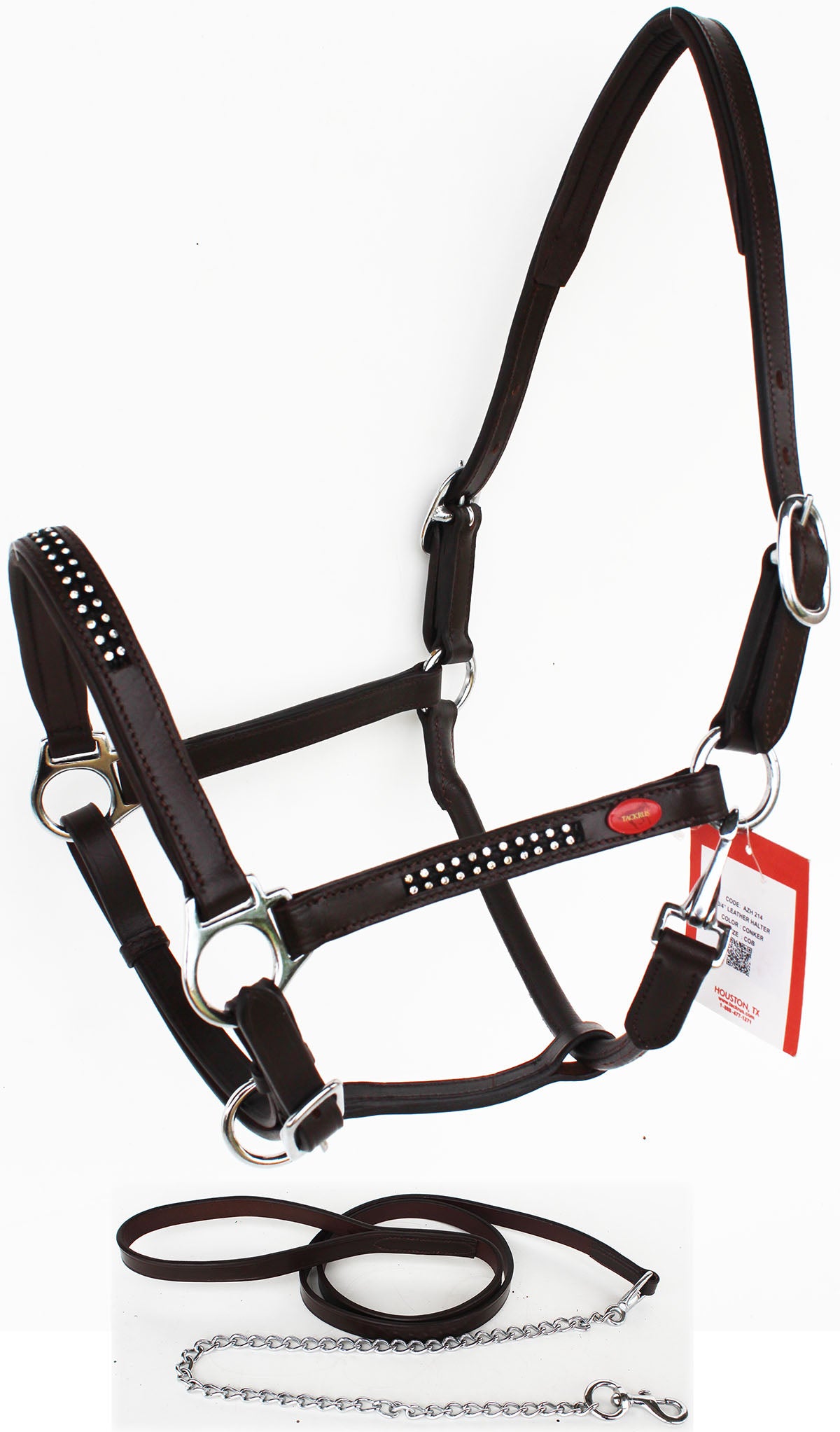 Horse English Padded Leather Western Show  Halter Crystals Brown Full 803214CKF