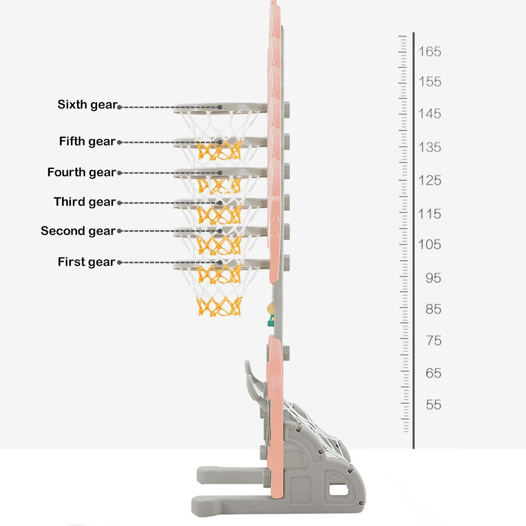 Oalirro Basketball Hoop Set， 3 in 1 Sports Activity Center Grow-to-Pro Adjustable Easy Score Basketball Hoop， Football / Soccer Goal， Ring Toss Cute Giraffe Best Gift for Baby Infant Toddler (Pink)