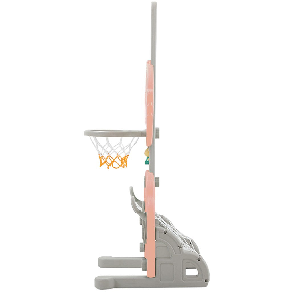 Oalirro Basketball Hoop Set， 3 in 1 Sports Activity Center Grow-to-Pro Adjustable Easy Score Basketball Hoop， Football / Soccer Goal， Ring Toss Cute Giraffe Best Gift for Baby Infant Toddler (Pink)