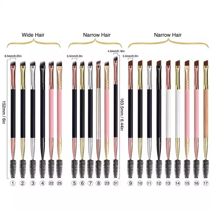 Custom Private Label Professional Double-Ended Angled Eyebrow Brush and Spoolie Brush