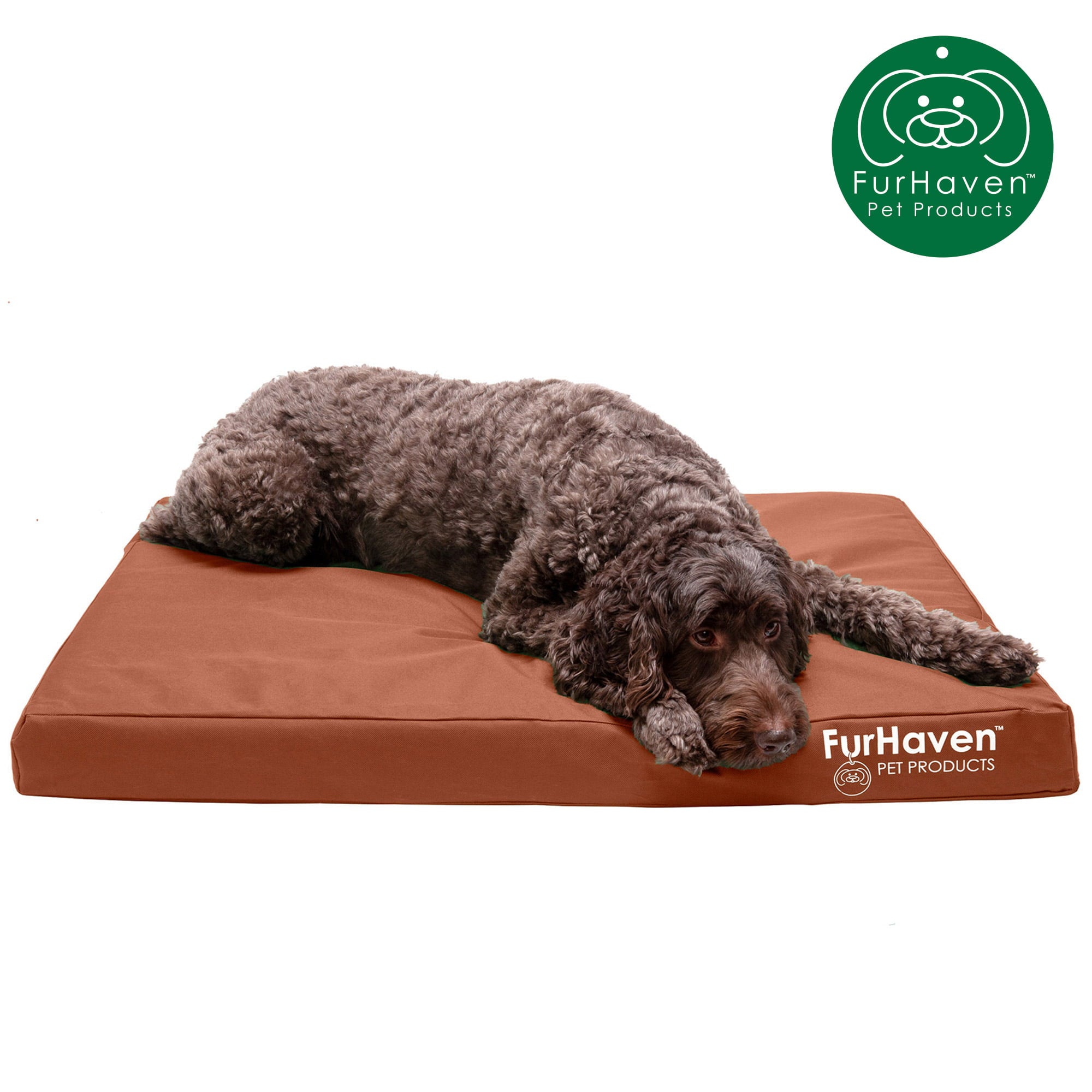 FurHaven | Deluxe Convolute Orthopedic Oxford Indoor/Outdoor Water-Resistant Pet Bed for Dogs and Cats， Chestnut， Large