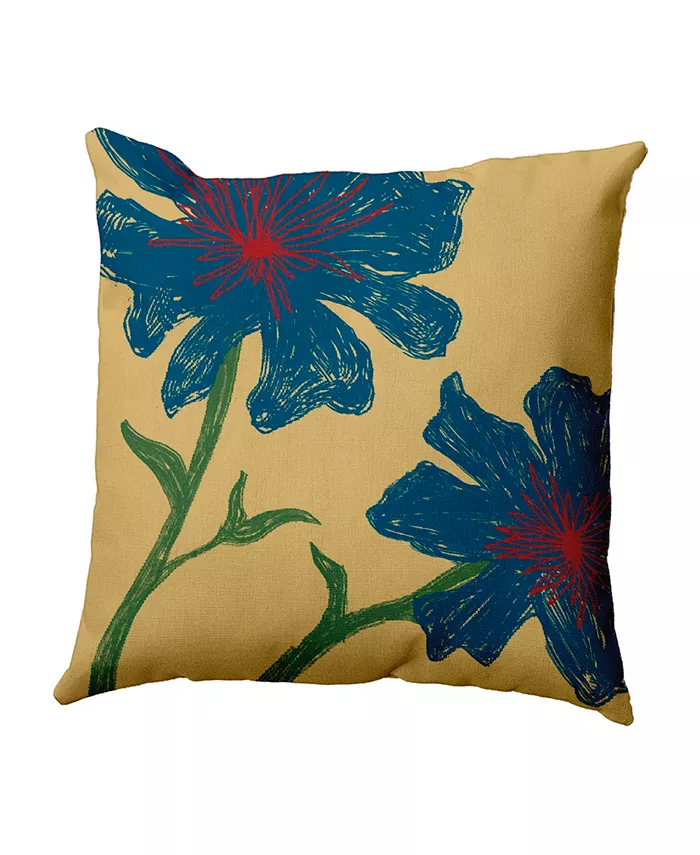 E by Design 16 Inch Teal and Gold Decorative Floral Throw Pillow