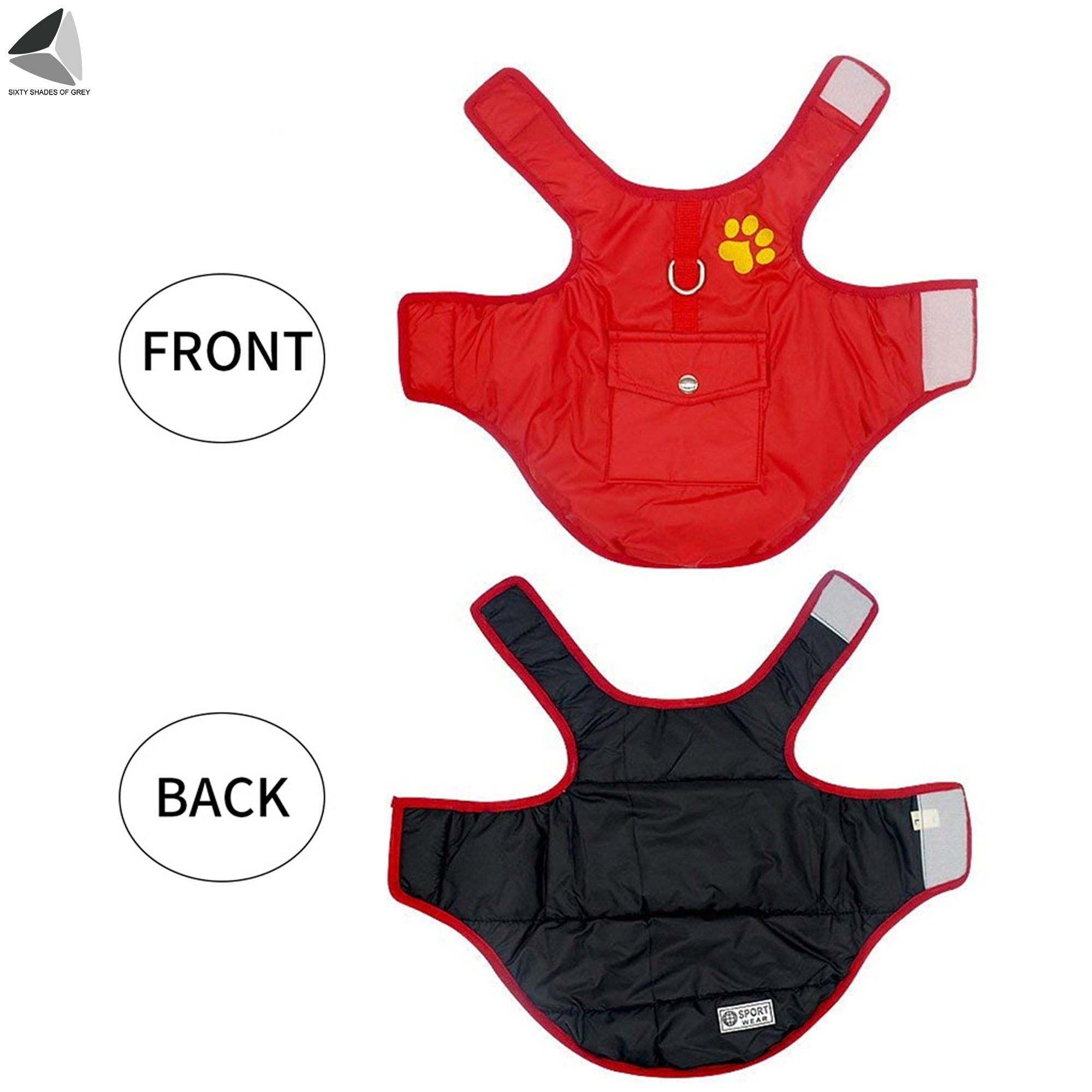 Sixtyshades Winter Windproof Dog Coats Double Sided Waterproof Padded Dog Warm Jackets for Small Medium Large Dogs (L， Red)