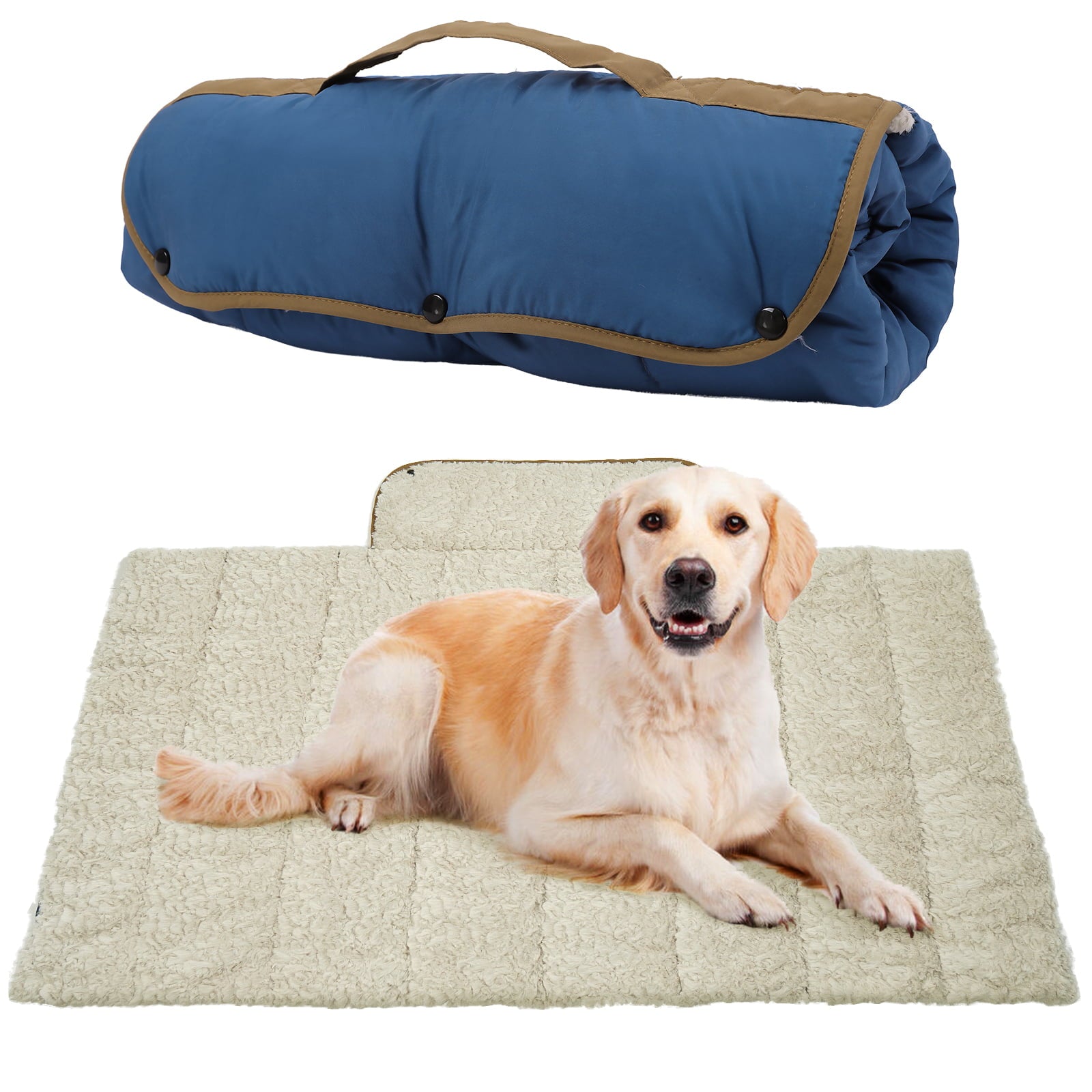 PUMYPOREITY Travel Dog Bed， Warm Dog Mat， Rollup Crate Mat， Dog Kennel Pad， Plush Soft Pet Beds for Dog or Cats， Blue