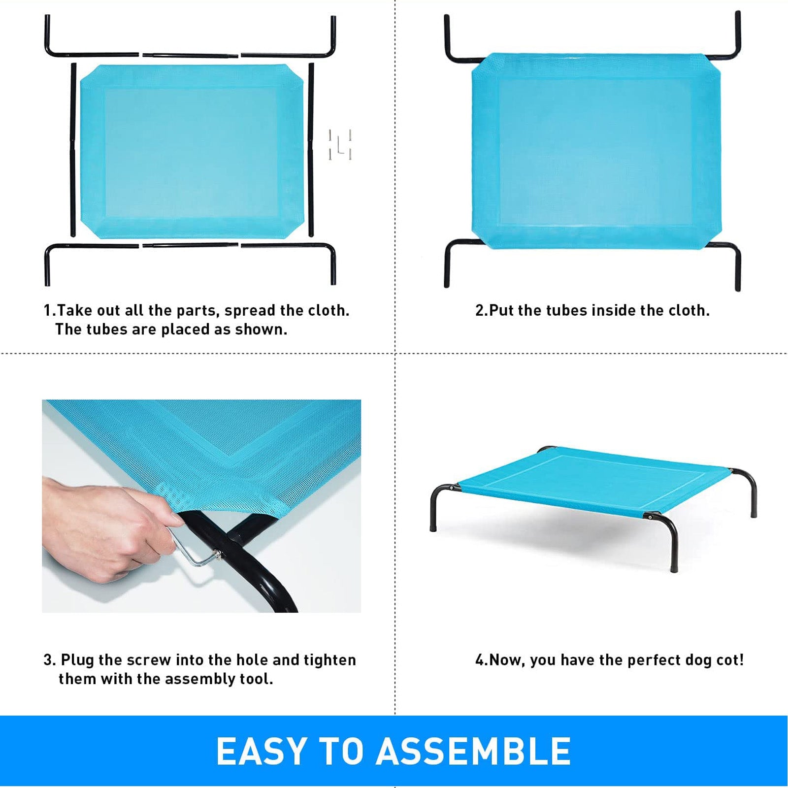 Extra Large Elevated Dog Bed - Raised Portable Pet Beds for Extra Large Medium Small Dogs - Blue