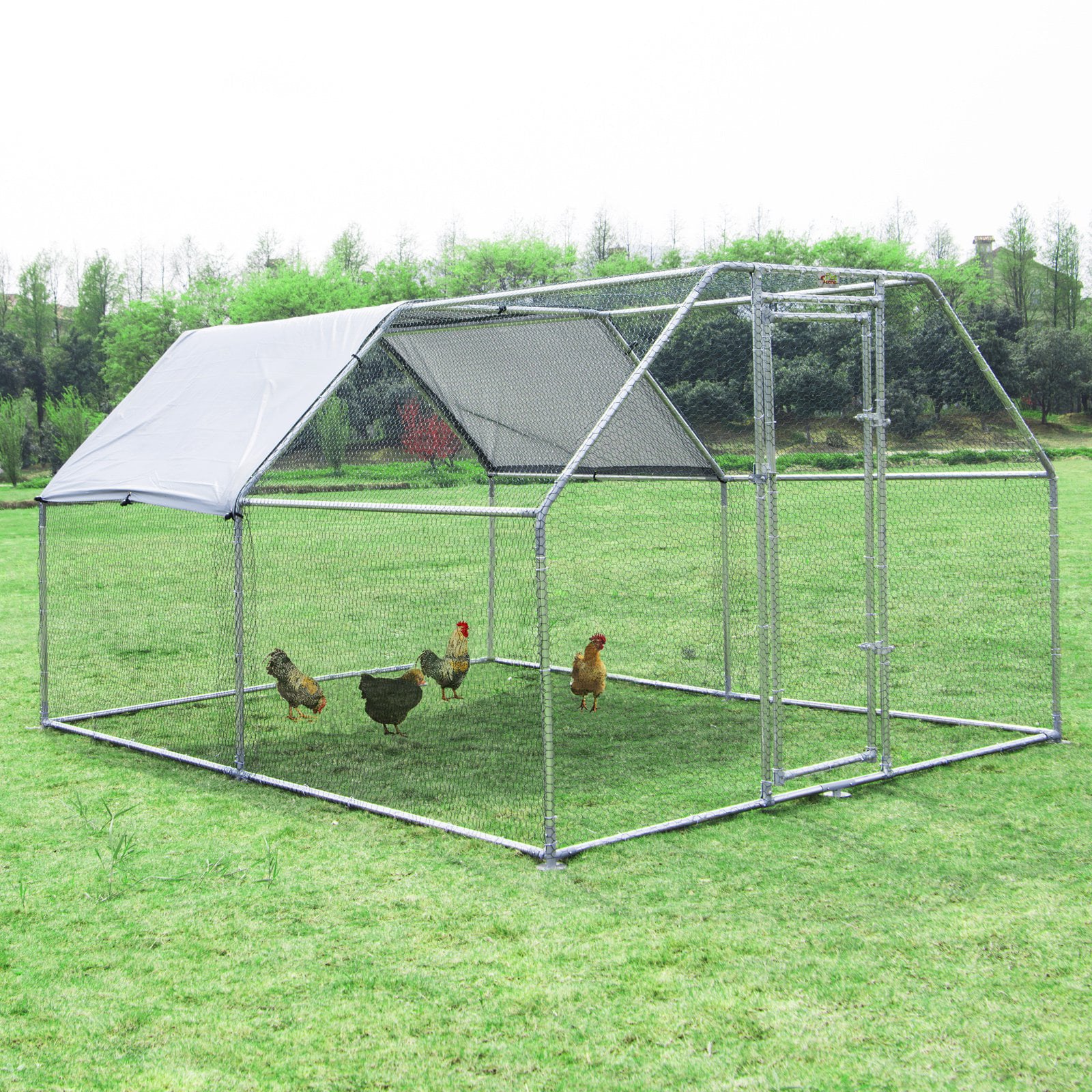Tomshoo Large Galvanized Metal Chicken Run Cage Coop with Cover Walk-In Pen Perfect for Outdoor Backyard Use - 9' W x 12' D x 6.5' H
