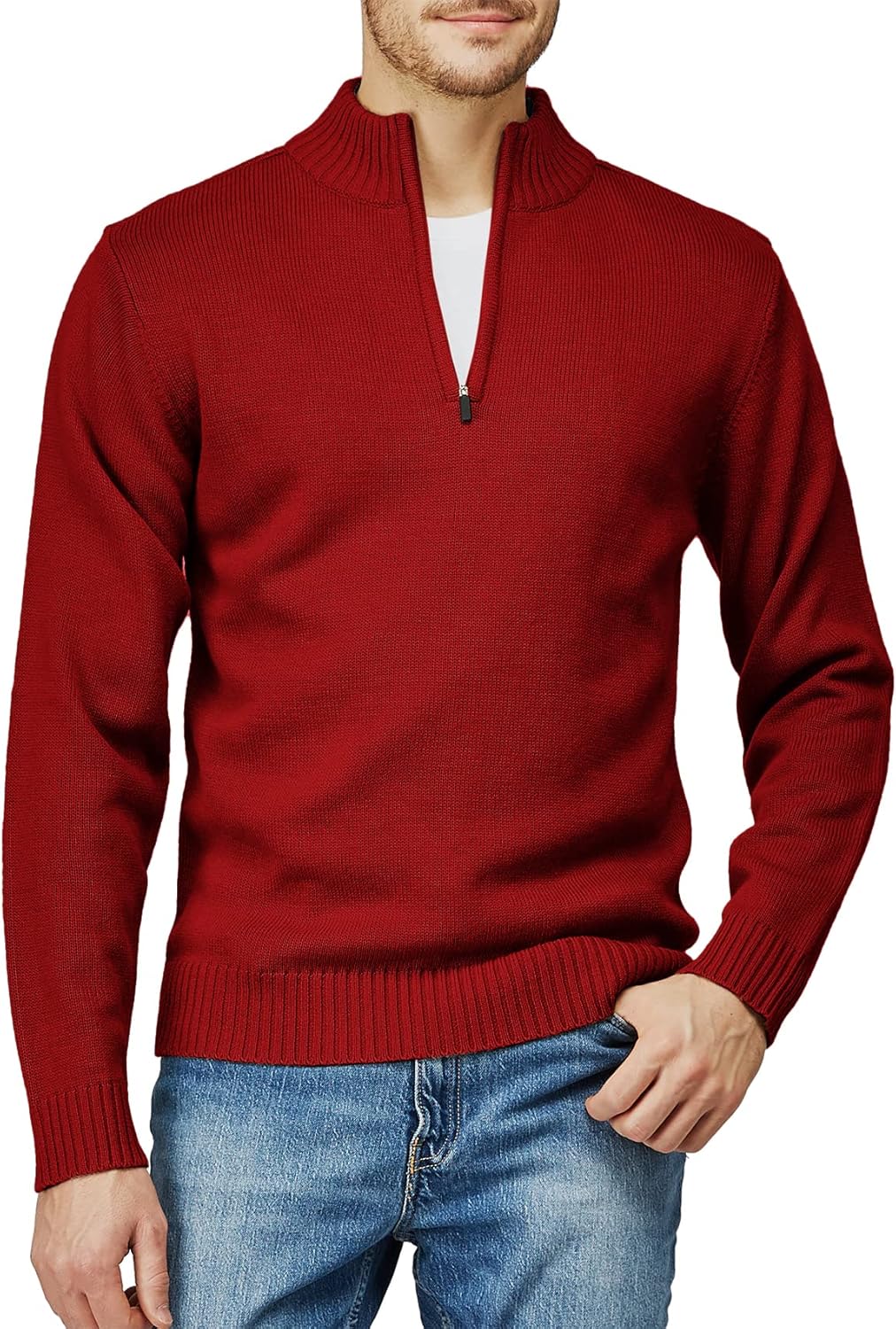 H2H Mens Casual Slim Fit Pullover Sweaters Long Sleeve Knitted Fabric Zip Up Mock Neck Polo Sweater