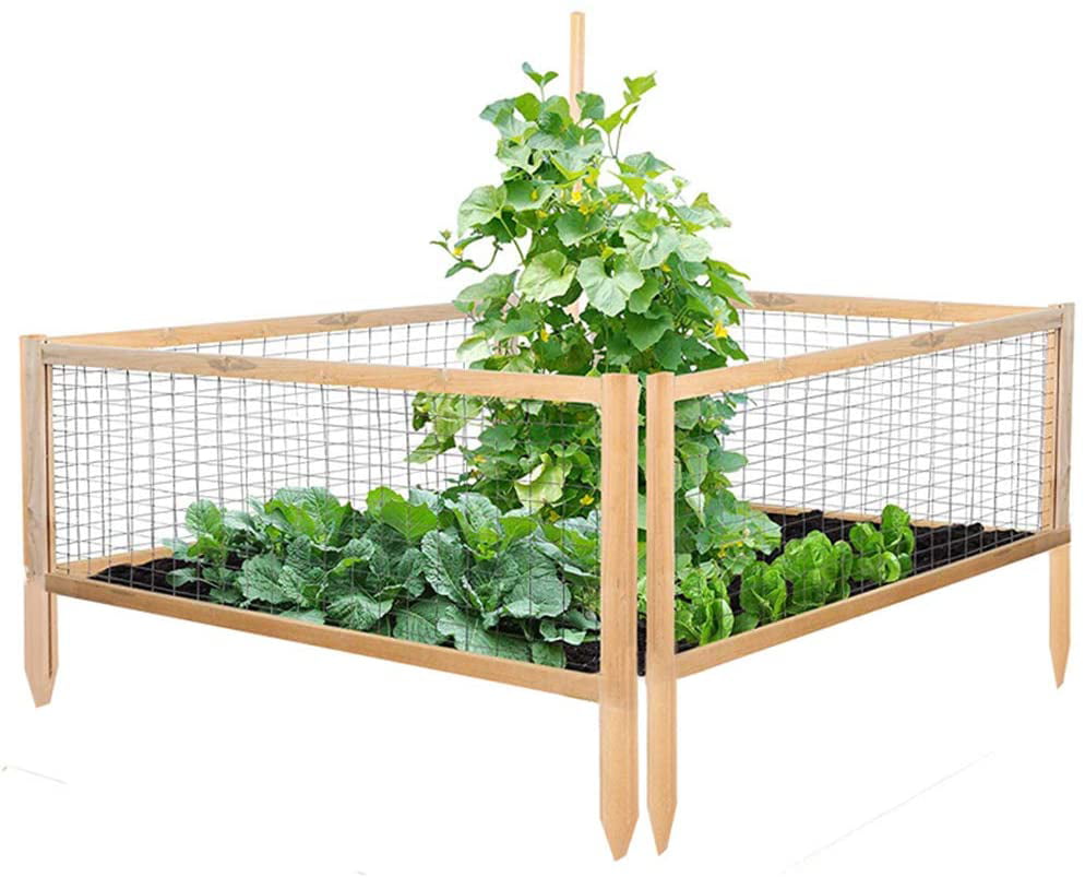 SUNCROWN 4 Piece Wooden Frame Metal Garden Fence Kit, Decorative Metal Garden Fencing