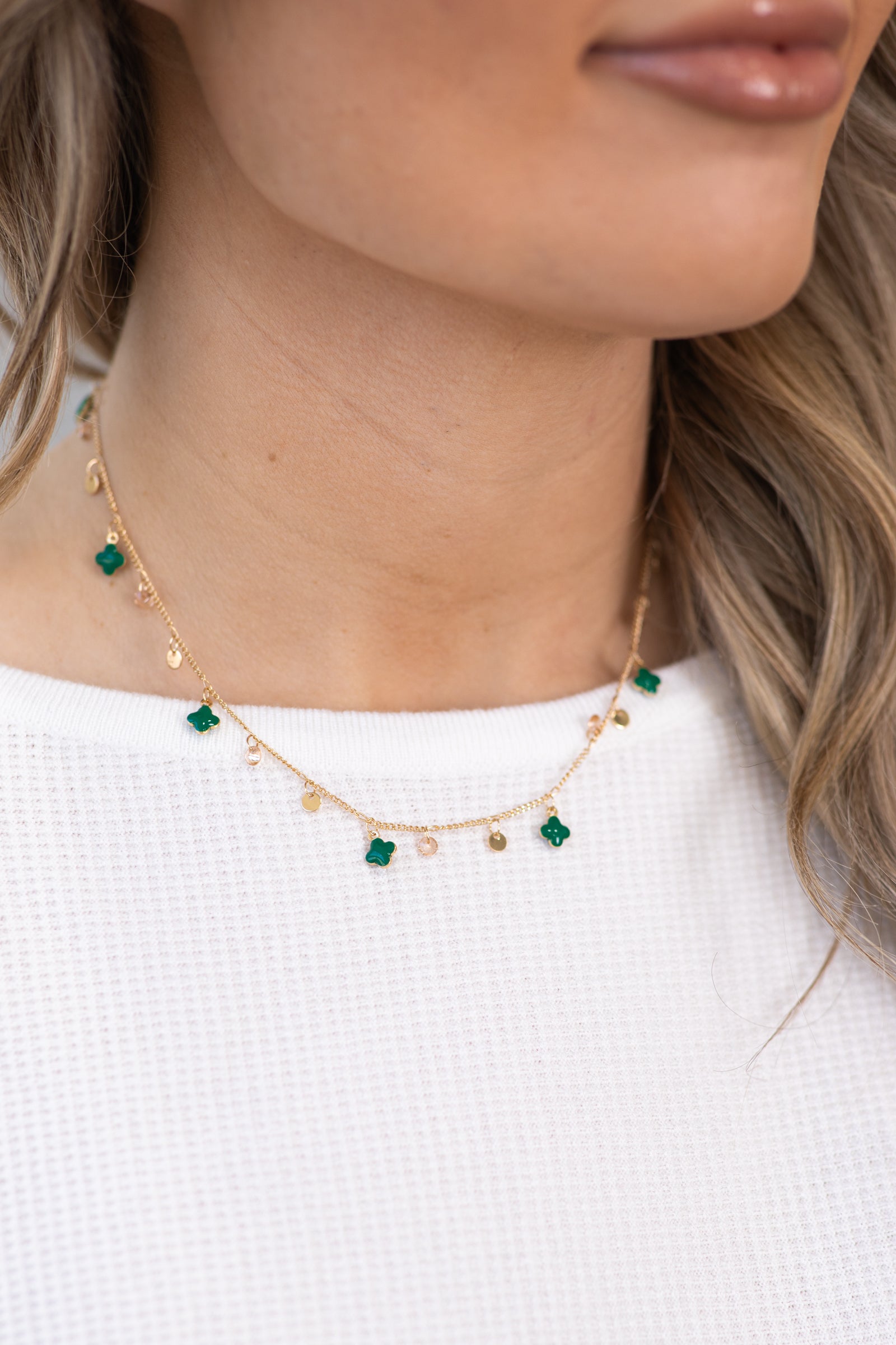 Green and Gold Clover Pendant Necklace