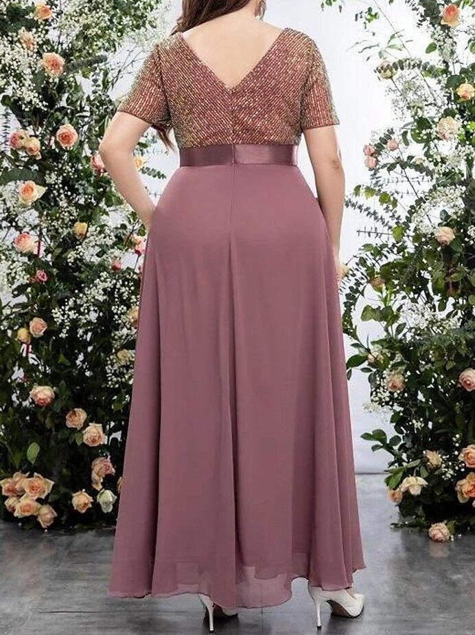 Women's Plus Size Party Dress Print V Neck Short Sleeve Spring Summer Stylish Modern Maxi long Dress Formal Party Dress