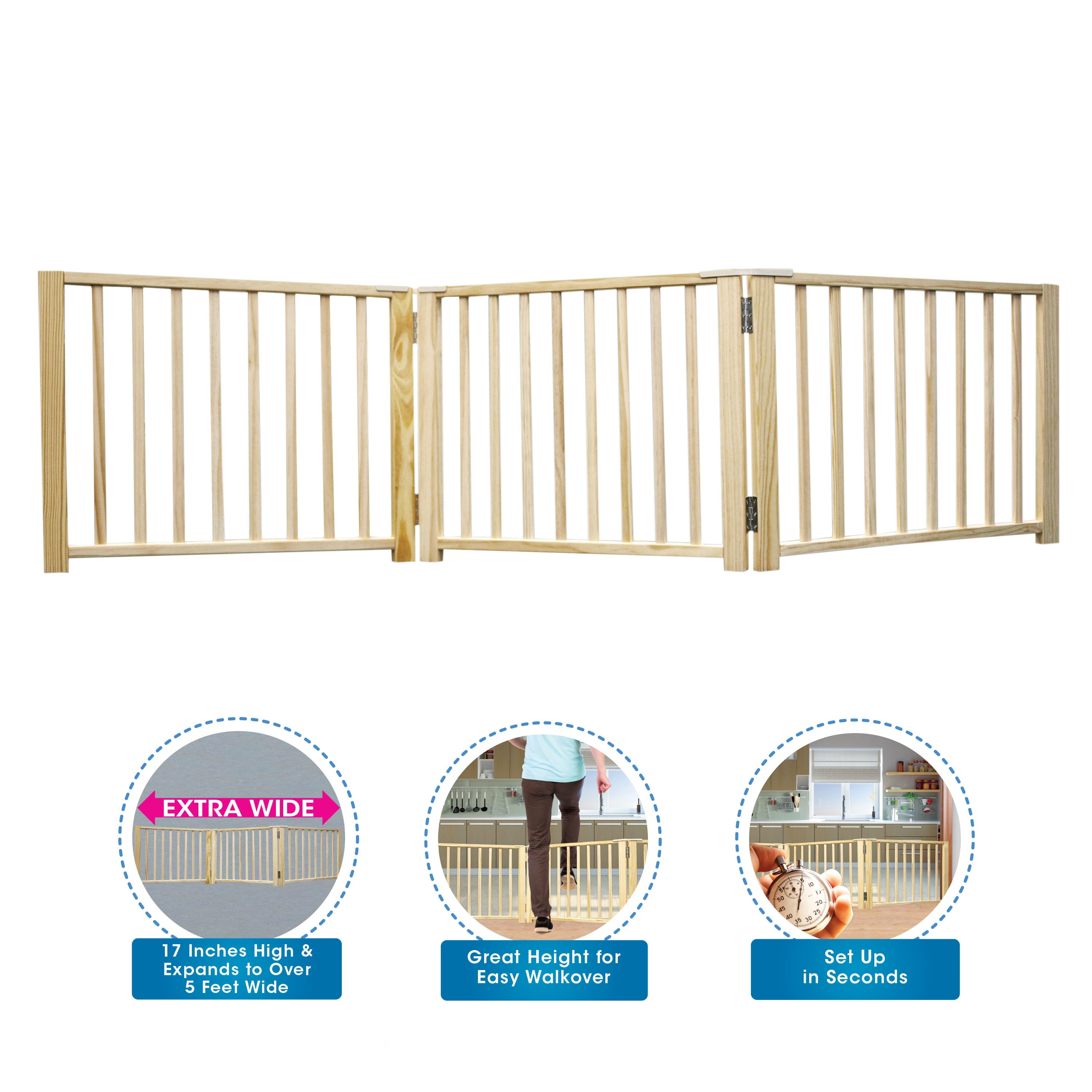 Four Paws Expandable Dog Gate， Wood Gate for Dogs， 3-Panel 24-68