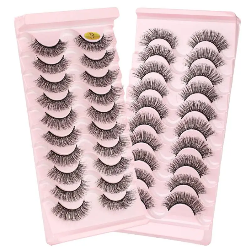 Natural Faux Mink Lashes Wispy Fluffy Curly 7D Effect Fake Eyelashes 10 Pairs Pack