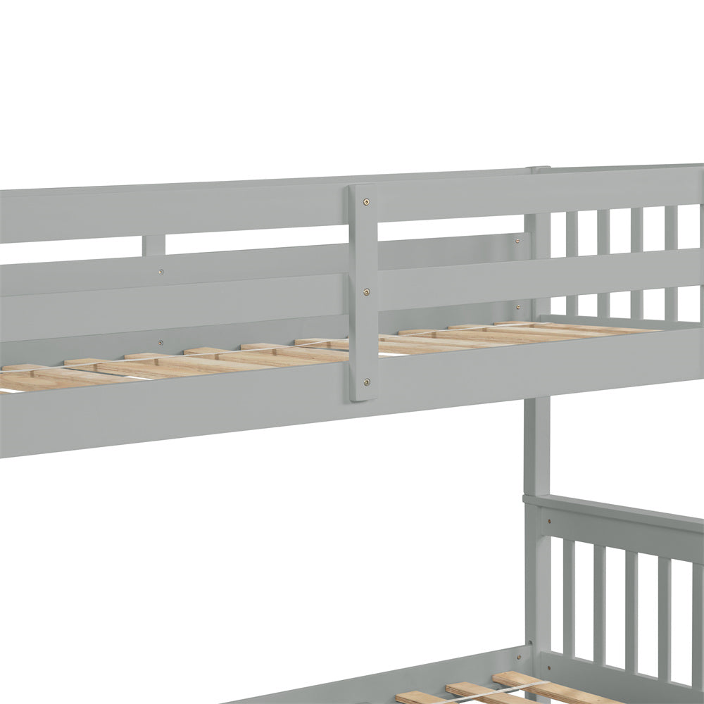 Twin Over Full Bunk Bed with Trundle, Wood Bed Frame with Ladder and Safety Rails for Kids, Teens, Adults, Gray
