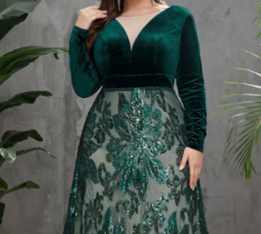 Women's Plus Size Party Dress Pure Color V Neck Long Sleeve Fall Winter Stylish Formal Maxi long Dress Formal Party Dress / Velvet