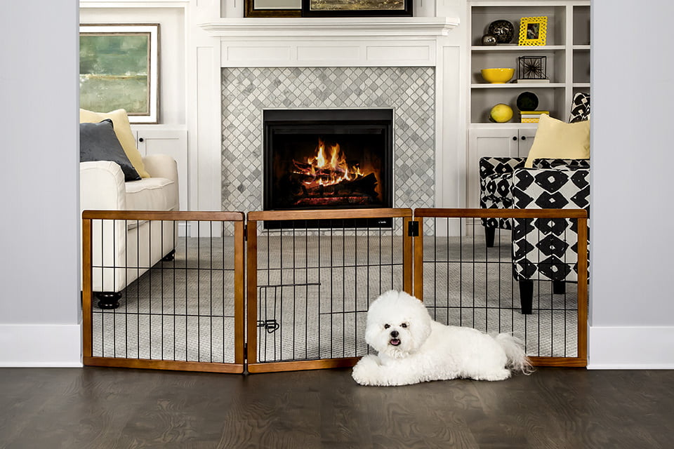 Carlson 3 Panel Freestanding Wooden Dog Gate， Brown， 21