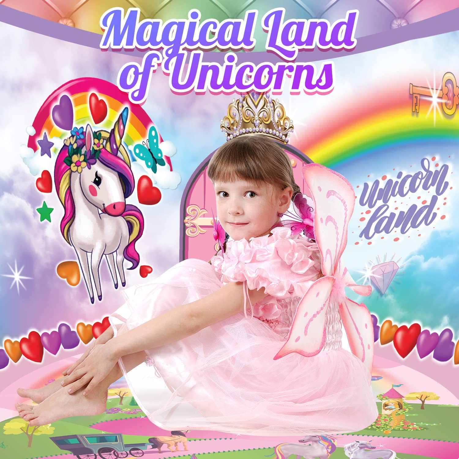 Homeries Unicorn Kids Tent - Sturdy, Large Play Tent Castle Set with Unicorn Chariot Toy & 8 Modes of Mystical LED Lights