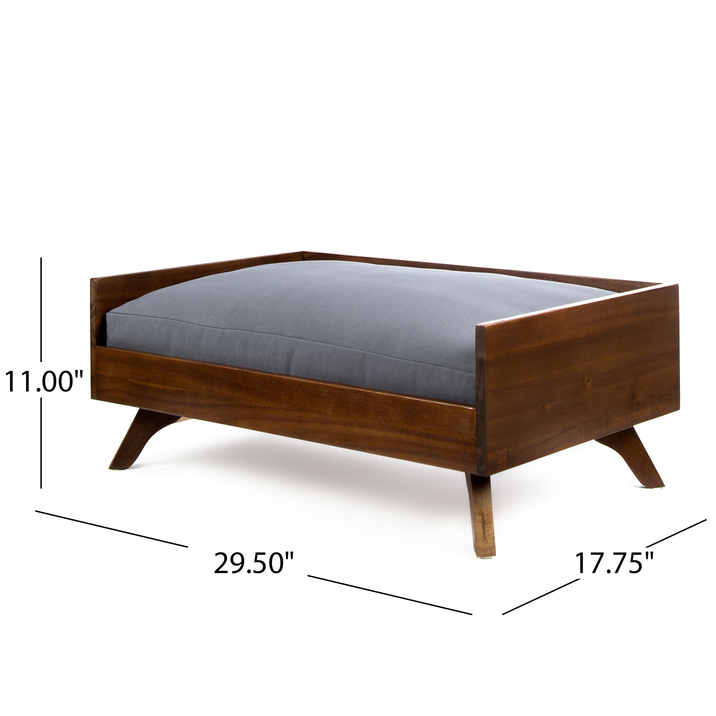 Dorel Acacia Wood Dog Bed with Water Resistant Cushion， Dark Oak