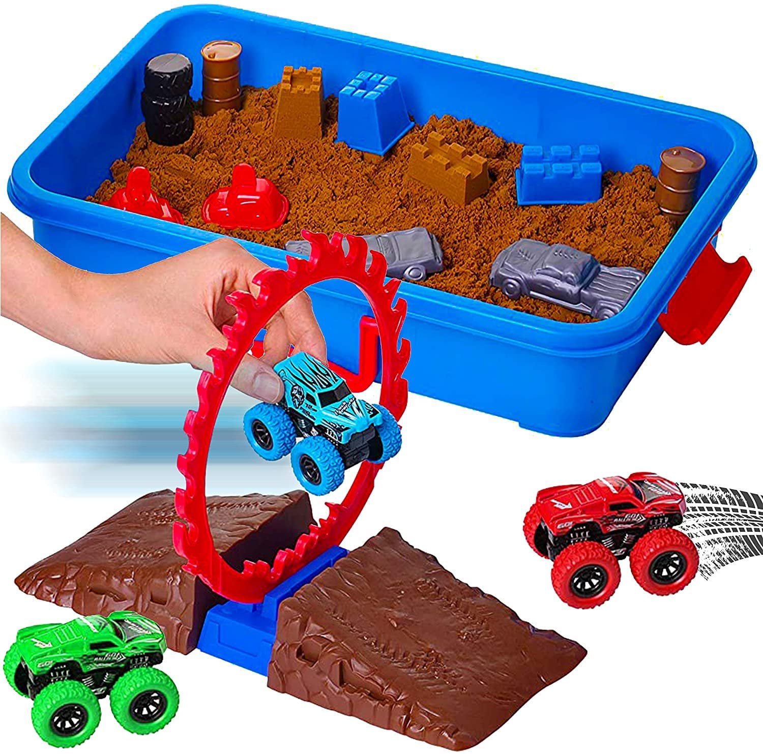 Dazmers Monster Truck Sand Play Set Sensory Kit for 3-4, 5 Year Old, Toddlers